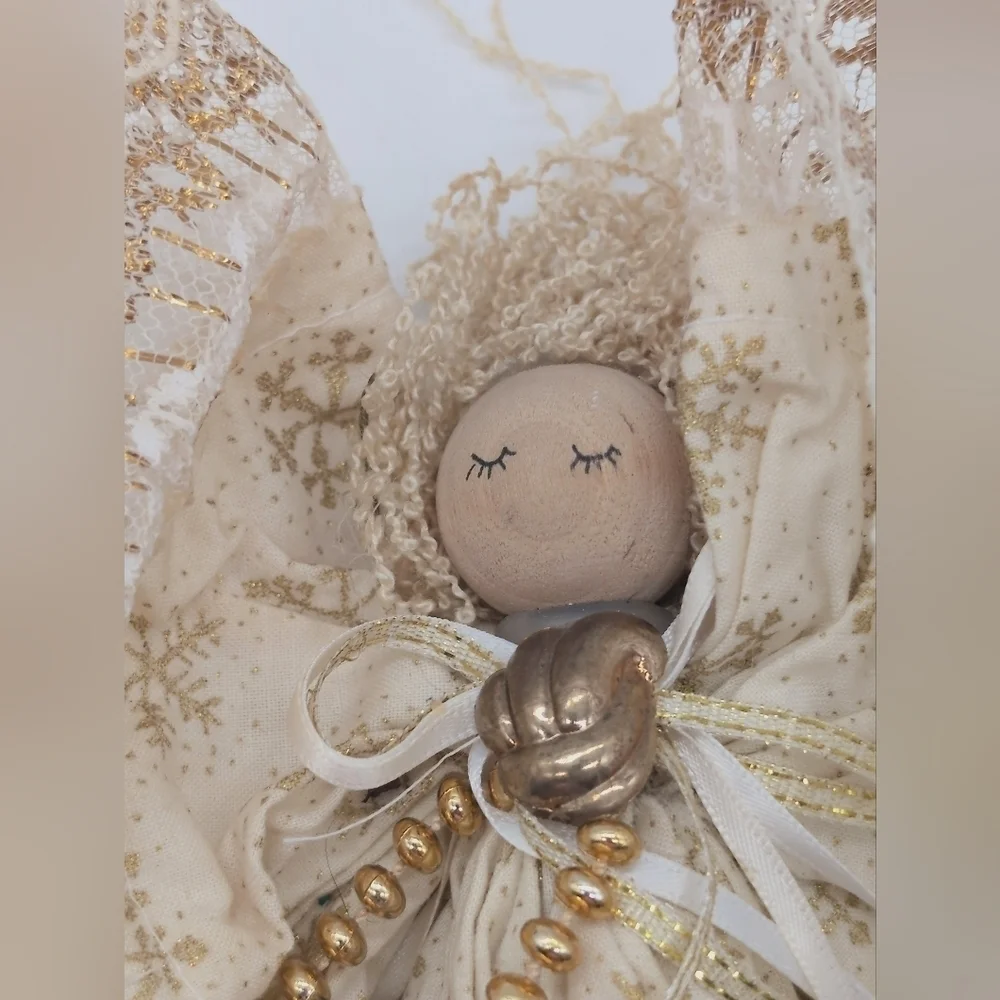 Vintage Elegant Clothespin Gold and Cream Holiday Angel Ornament Metal Clasp